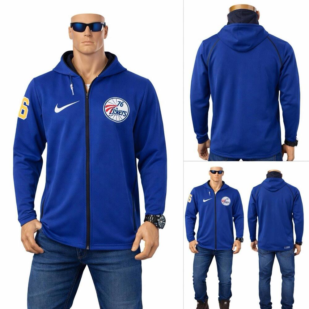 Nike NBA Philadelphia 76ers Full Zip Hoodie Mens XL Blue Dri-FIT Performance Ath